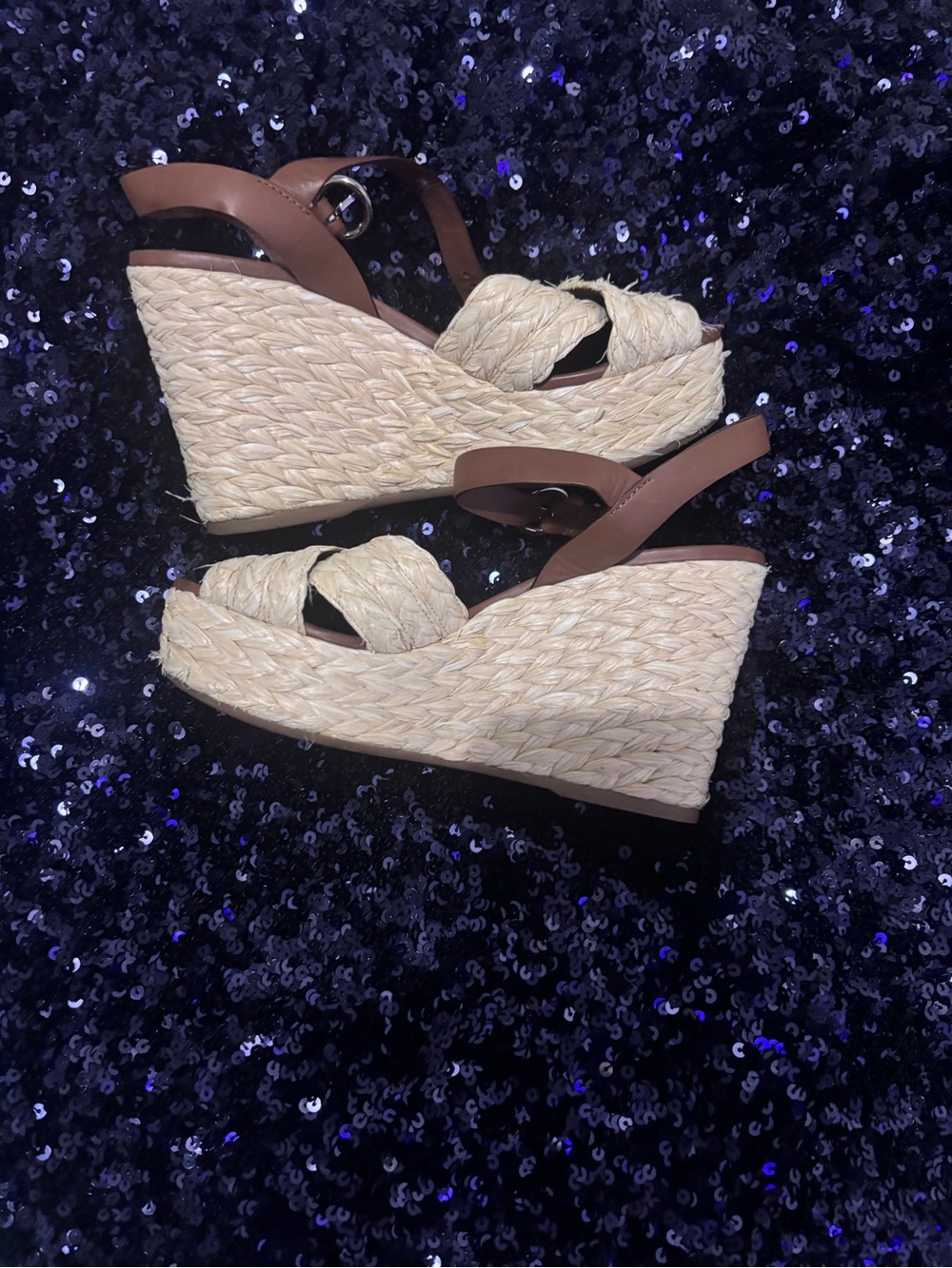 Prada Crisscross Raffia Wedge High Heel Sandal - Picture 4 of 10